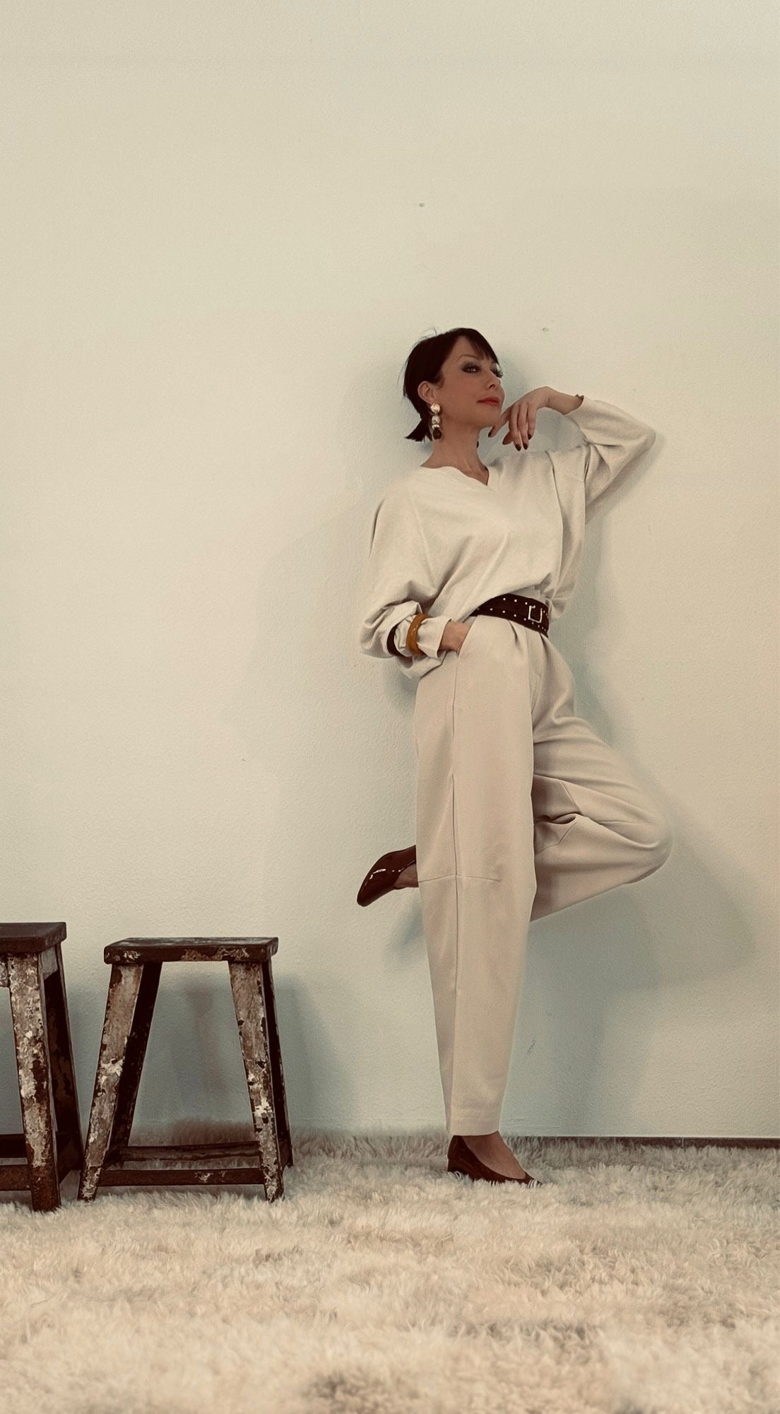 Pull V oversized cream