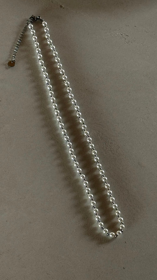 Chain pearl short silver