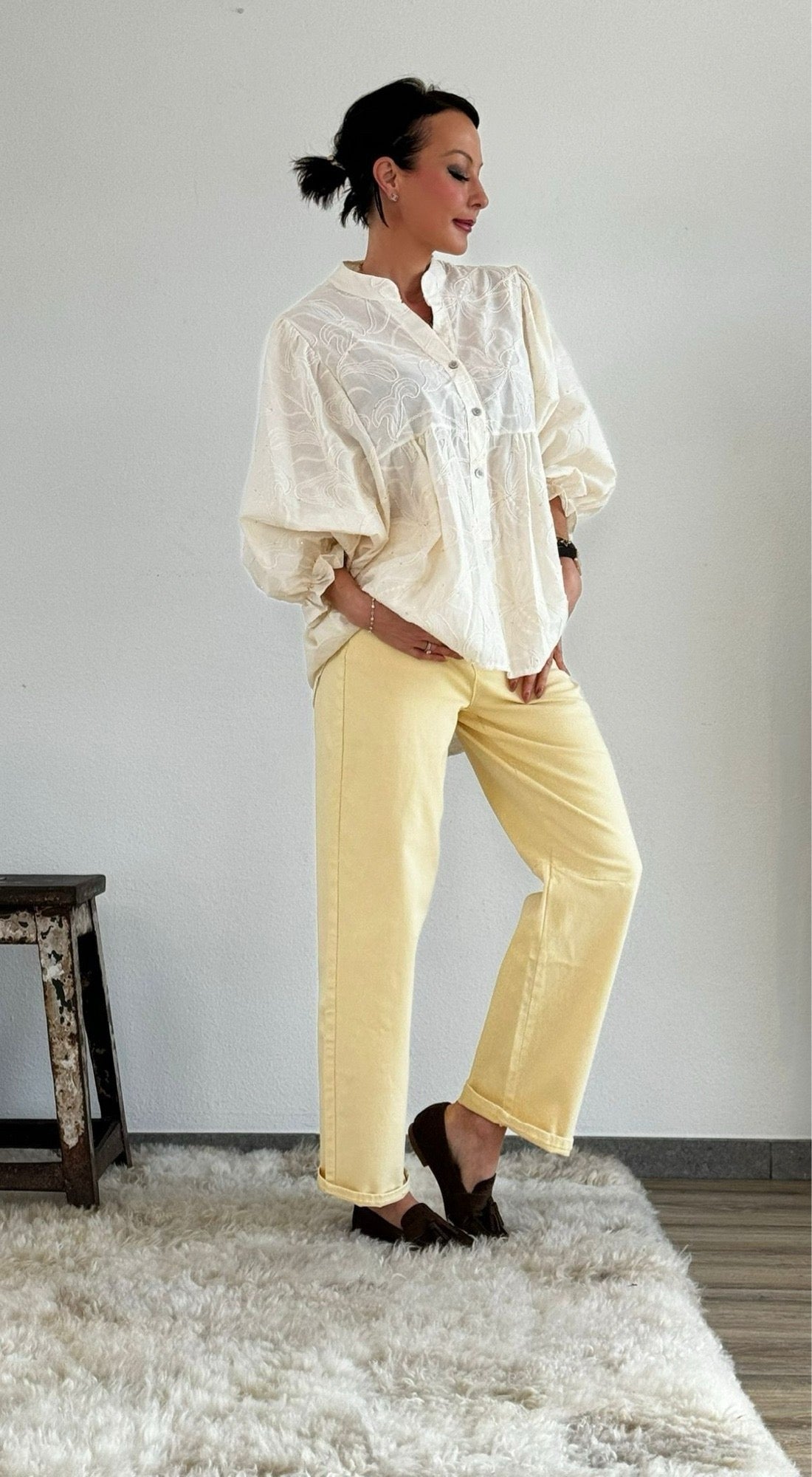 Cream embroidery blouse