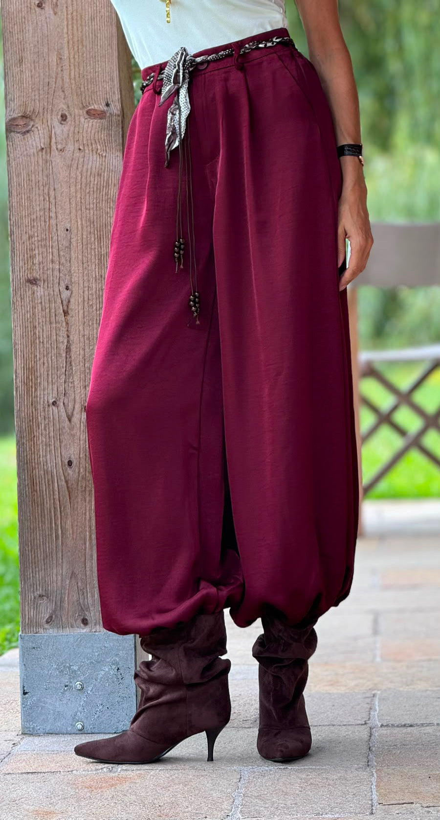 Pants Esteban satin wine red