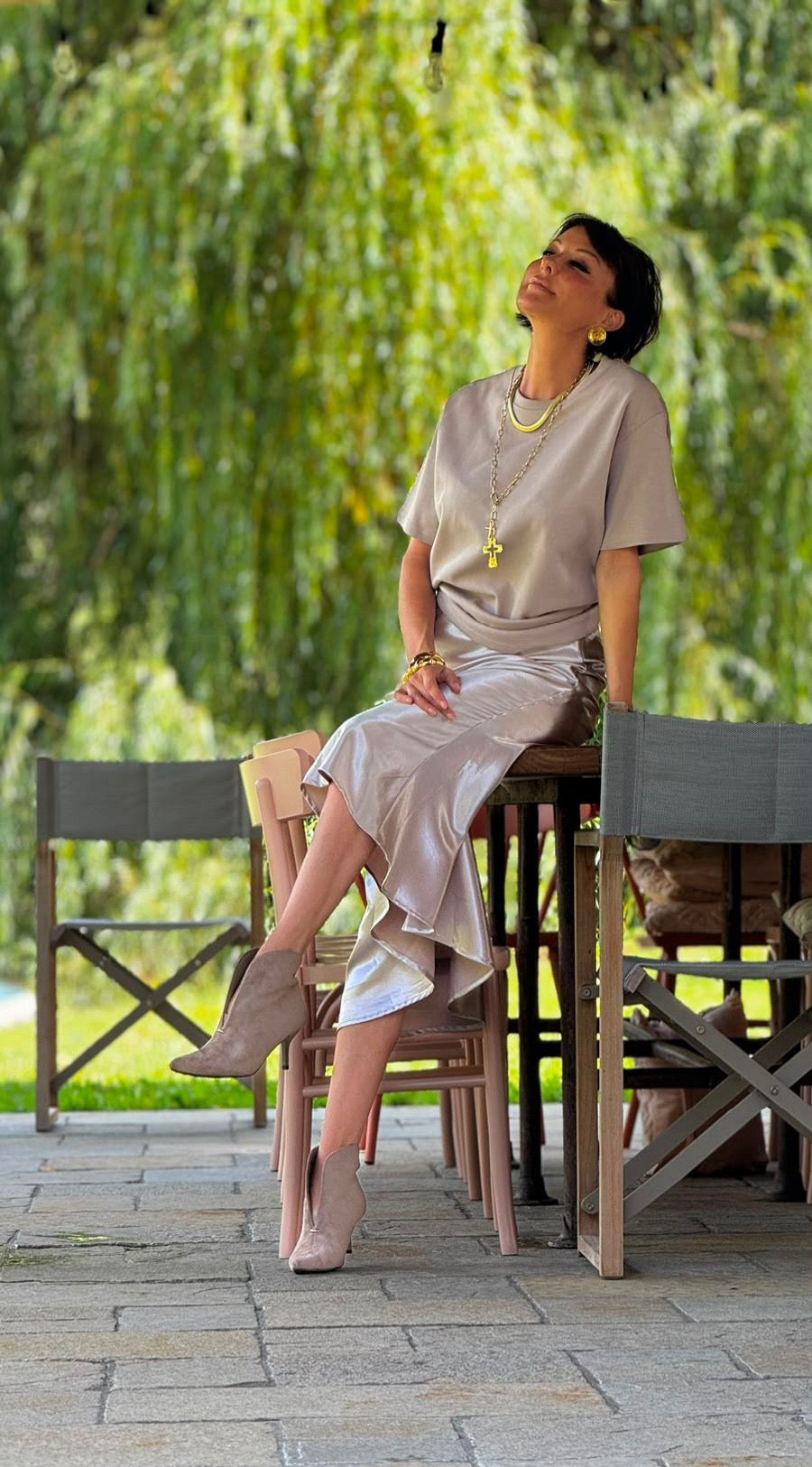Skirt Stella satin silk silver