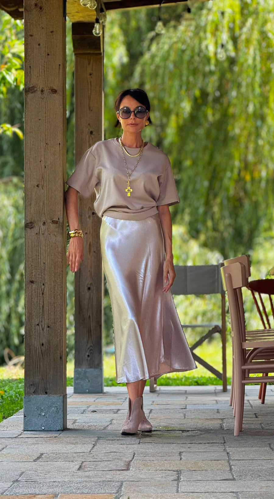 Skirt Stella satin silk silver