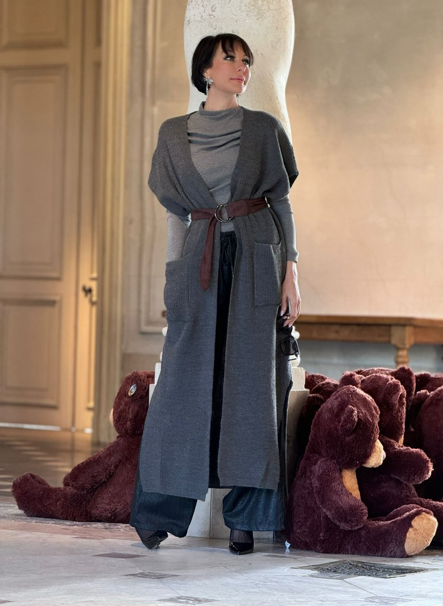 Gilet Liz + belt grey