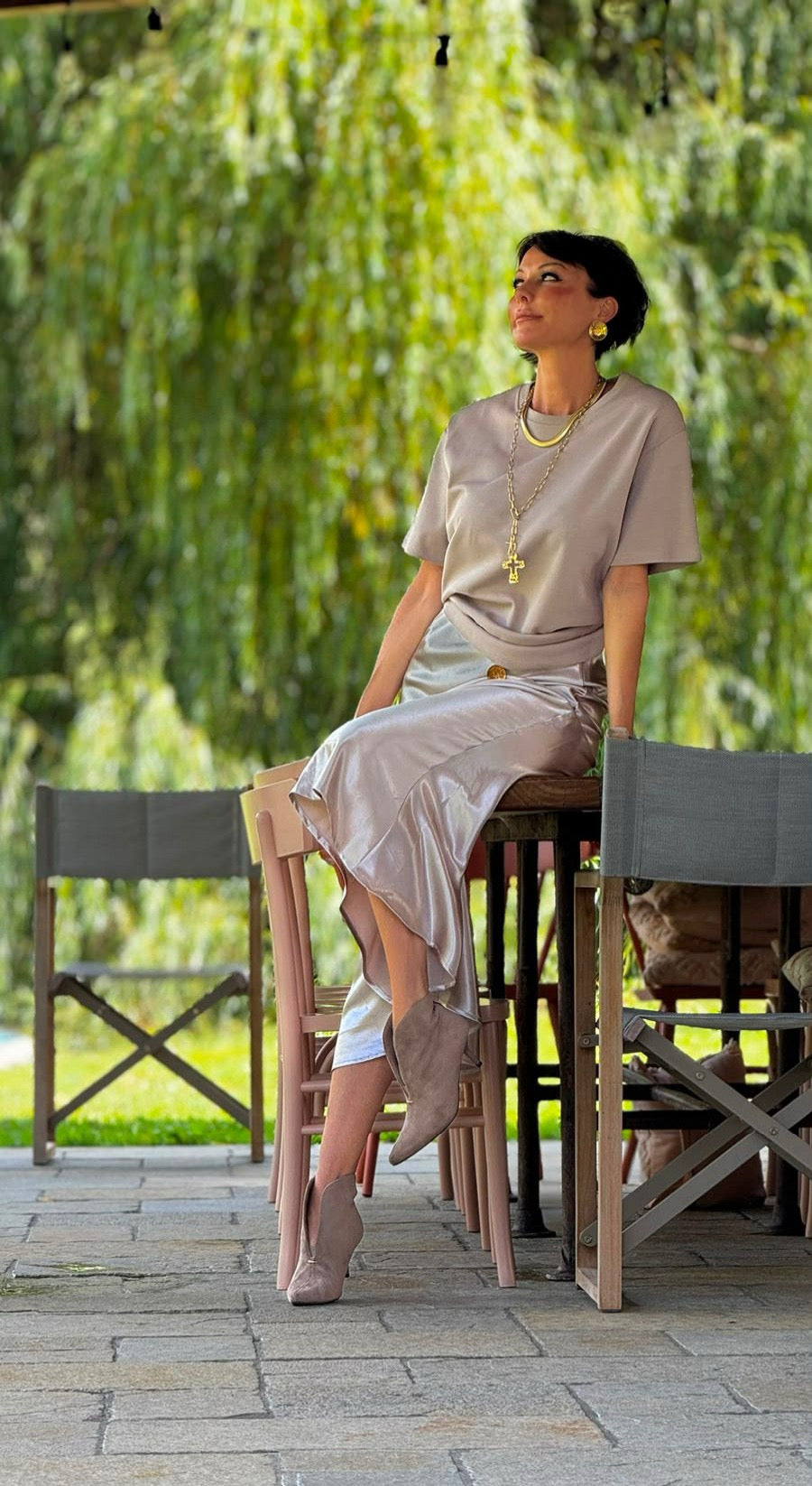 Skirt Stella satin silk silver