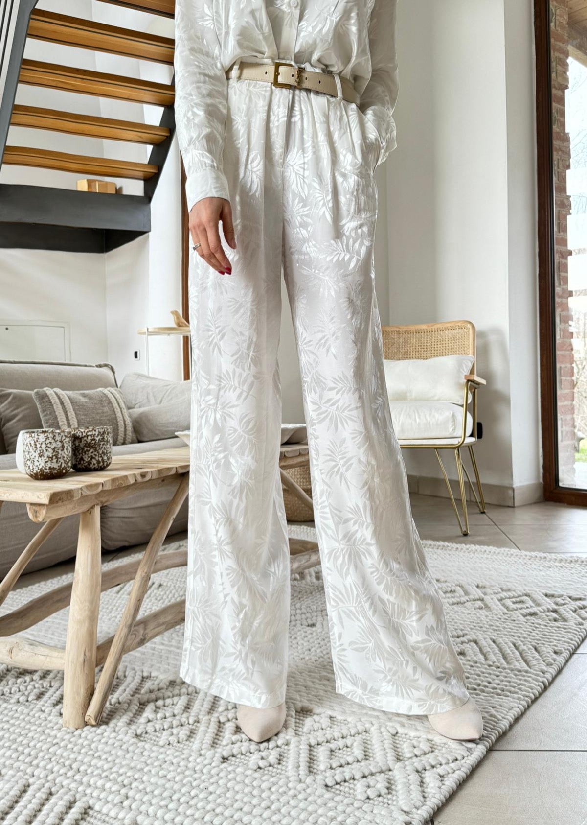 Pantalon feuilles blanc