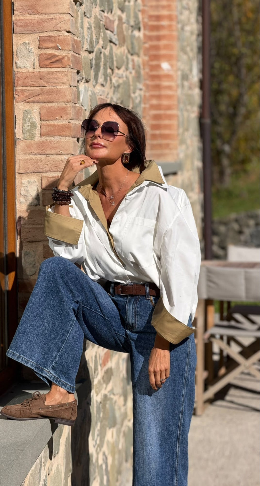 Blouse Deborah white/taupe