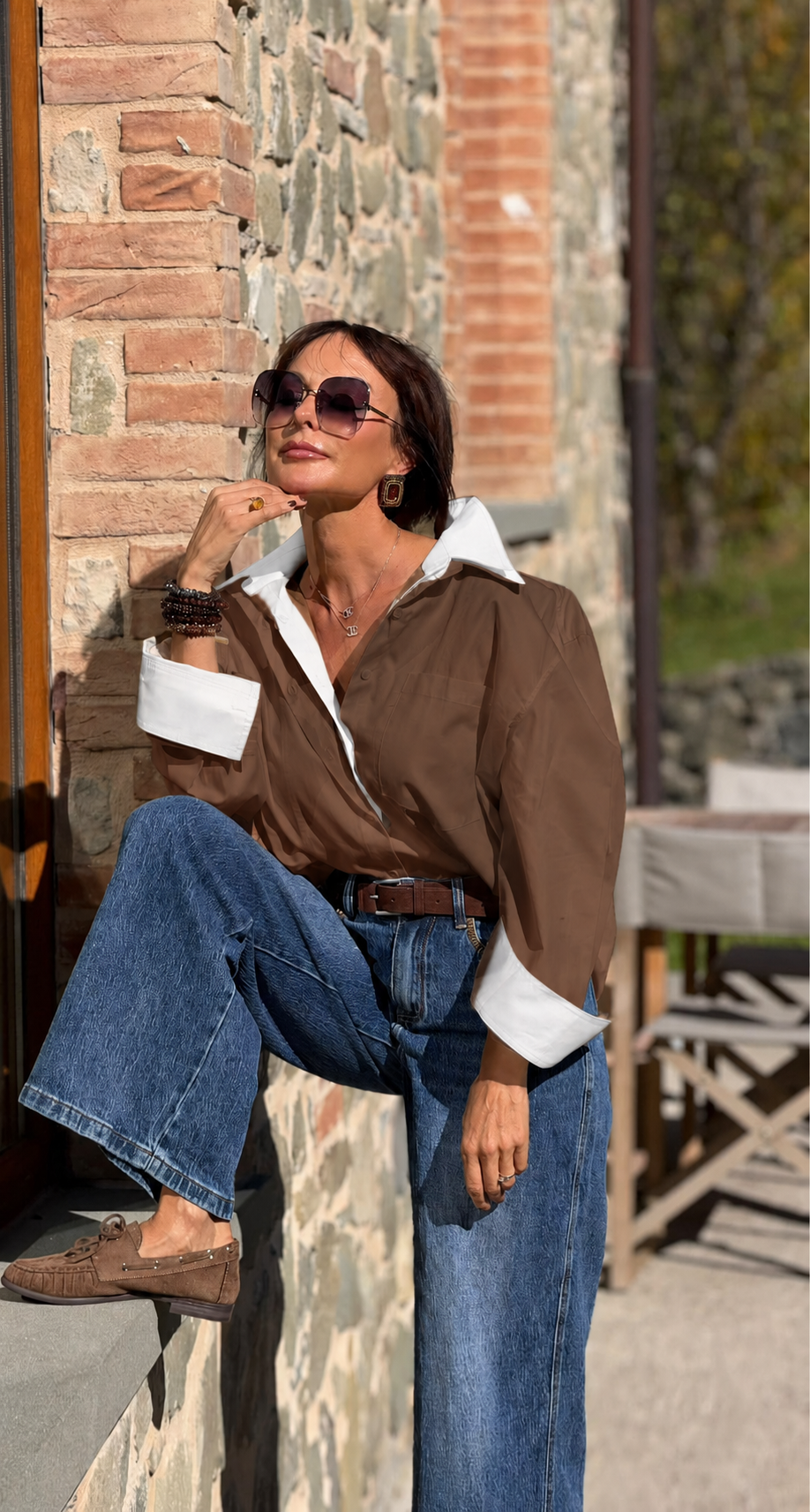Blouse Deborah brown/white