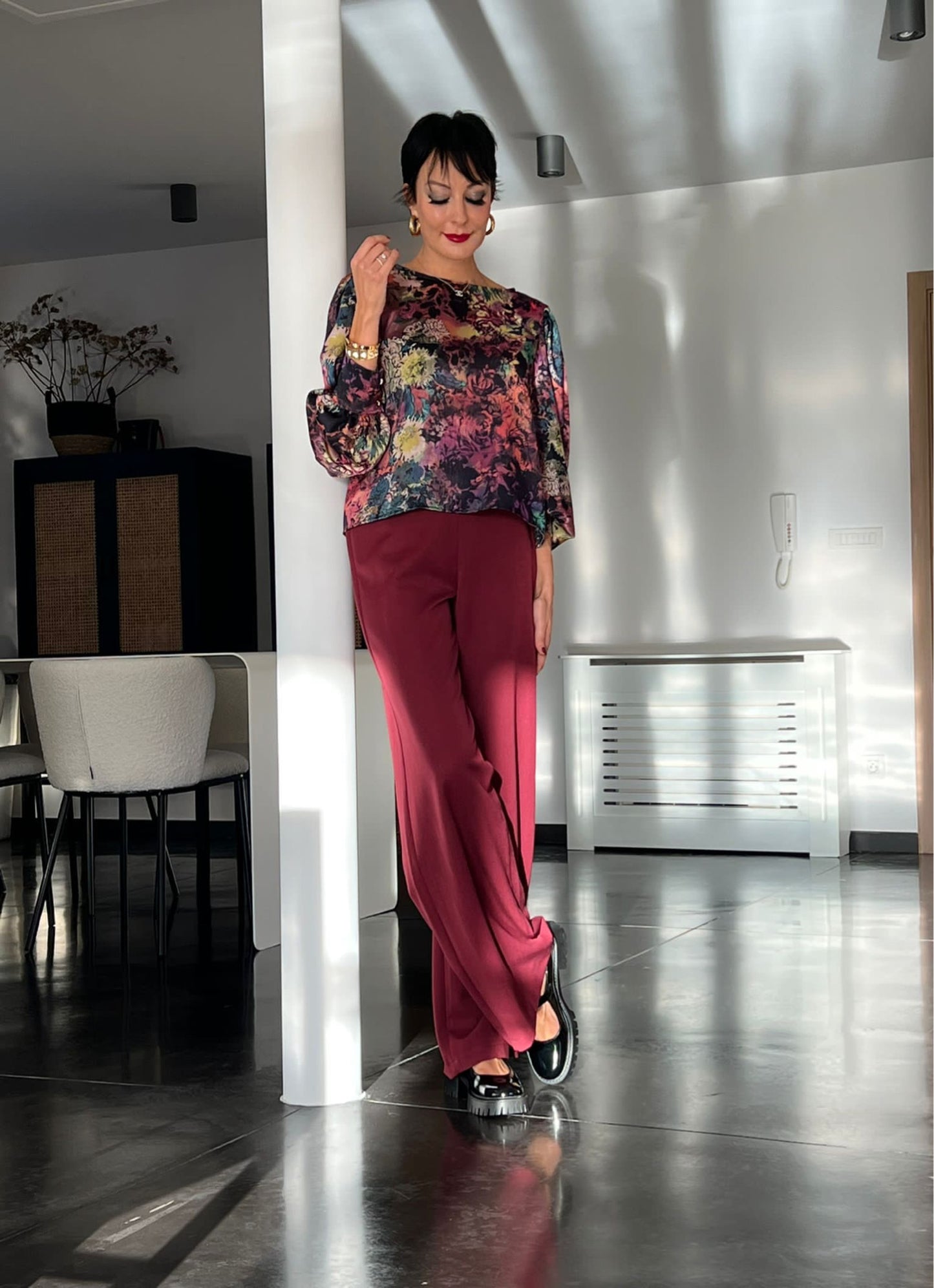 Blouse wine red printed