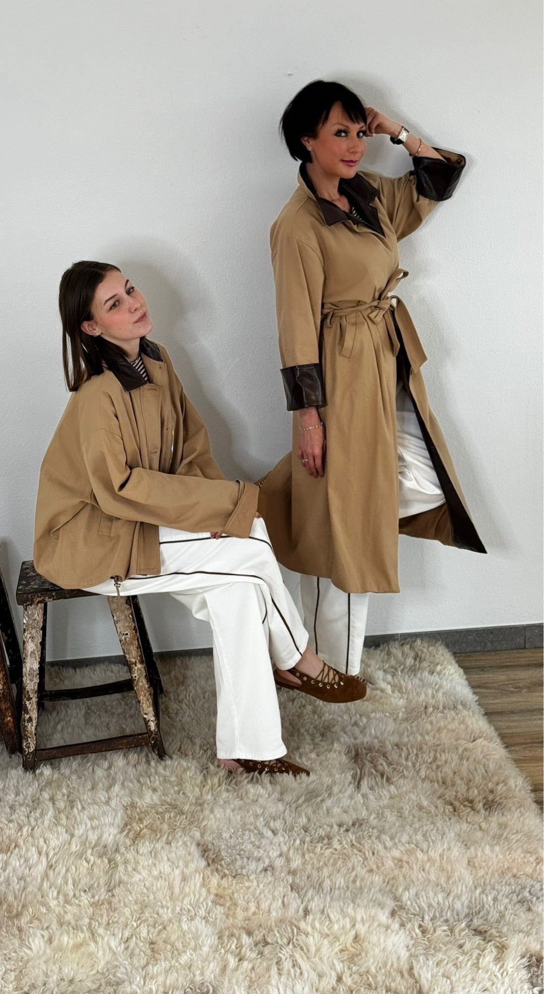 Trench bicolore long