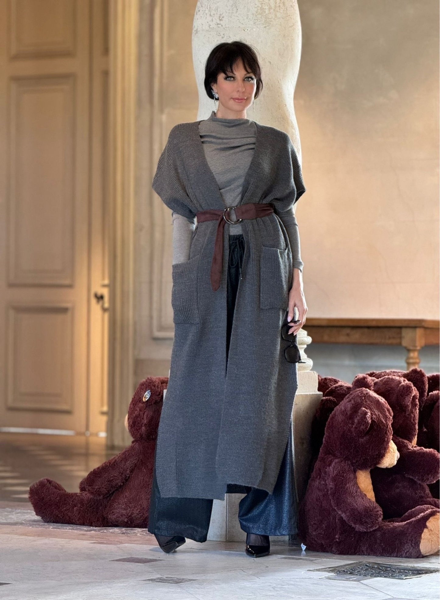 Gilet Liz + belt grey