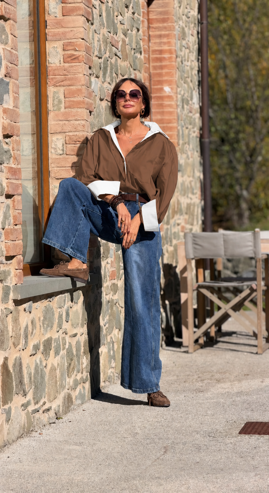 Blouse Deborah brown/white