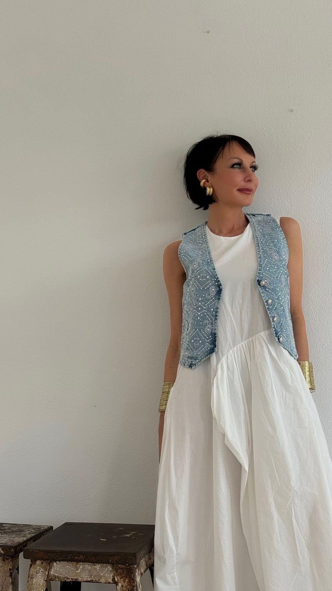 rhinestone denim vest
