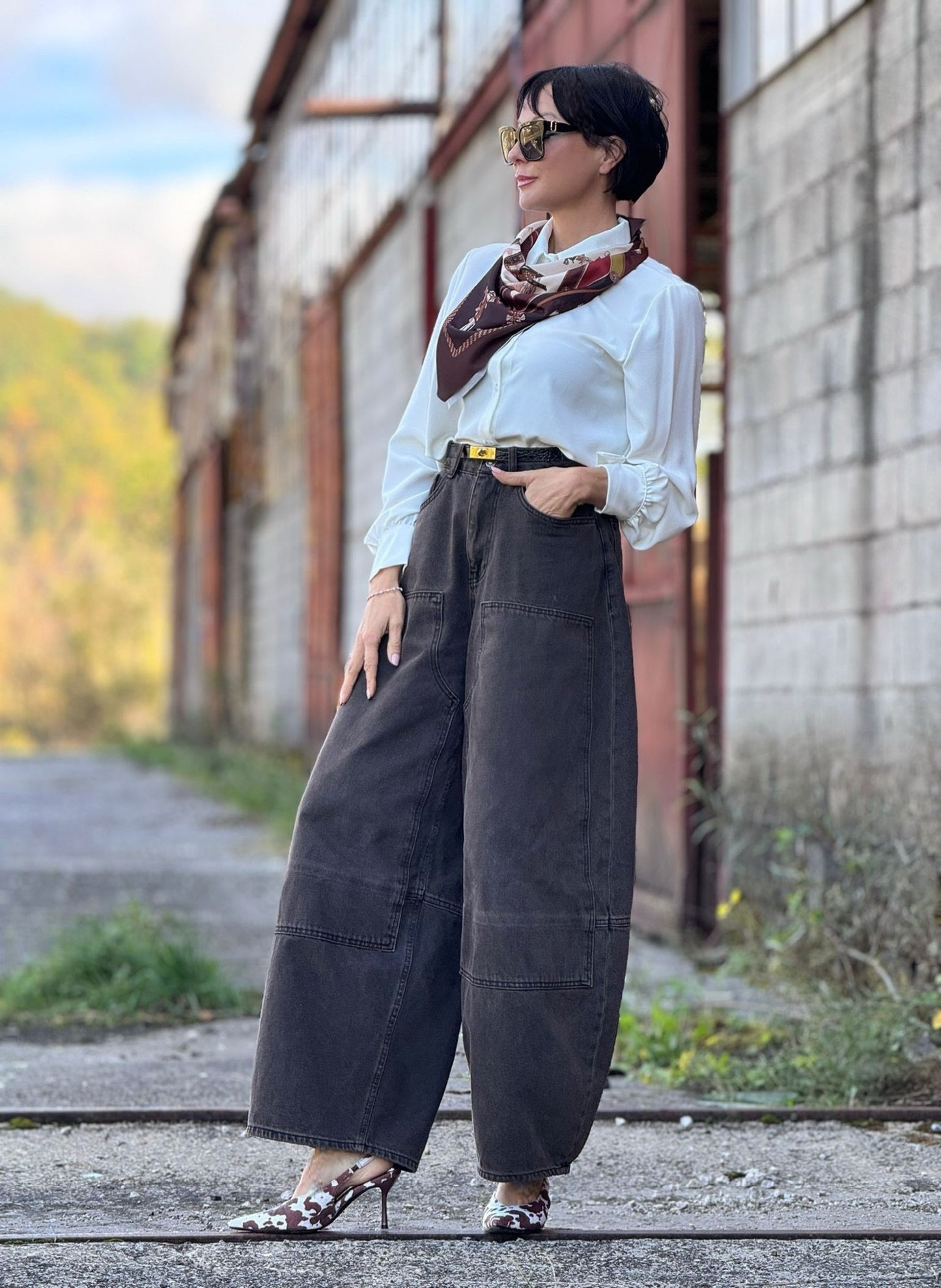 Blouse + scarf Zoe white/black