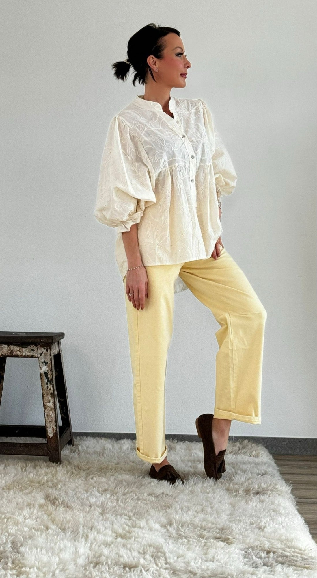 Cream embroidery blouse