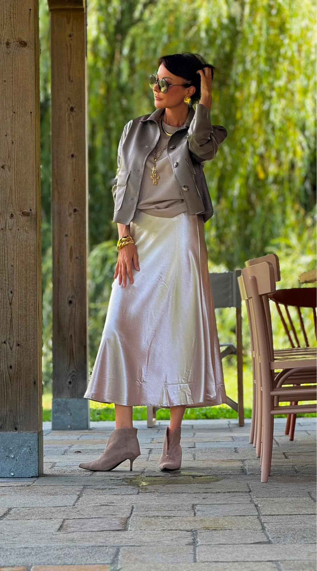 Skirt Stella satin silk silver