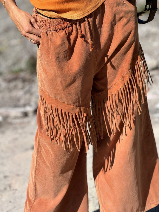 Pants Alva fringes tangerine