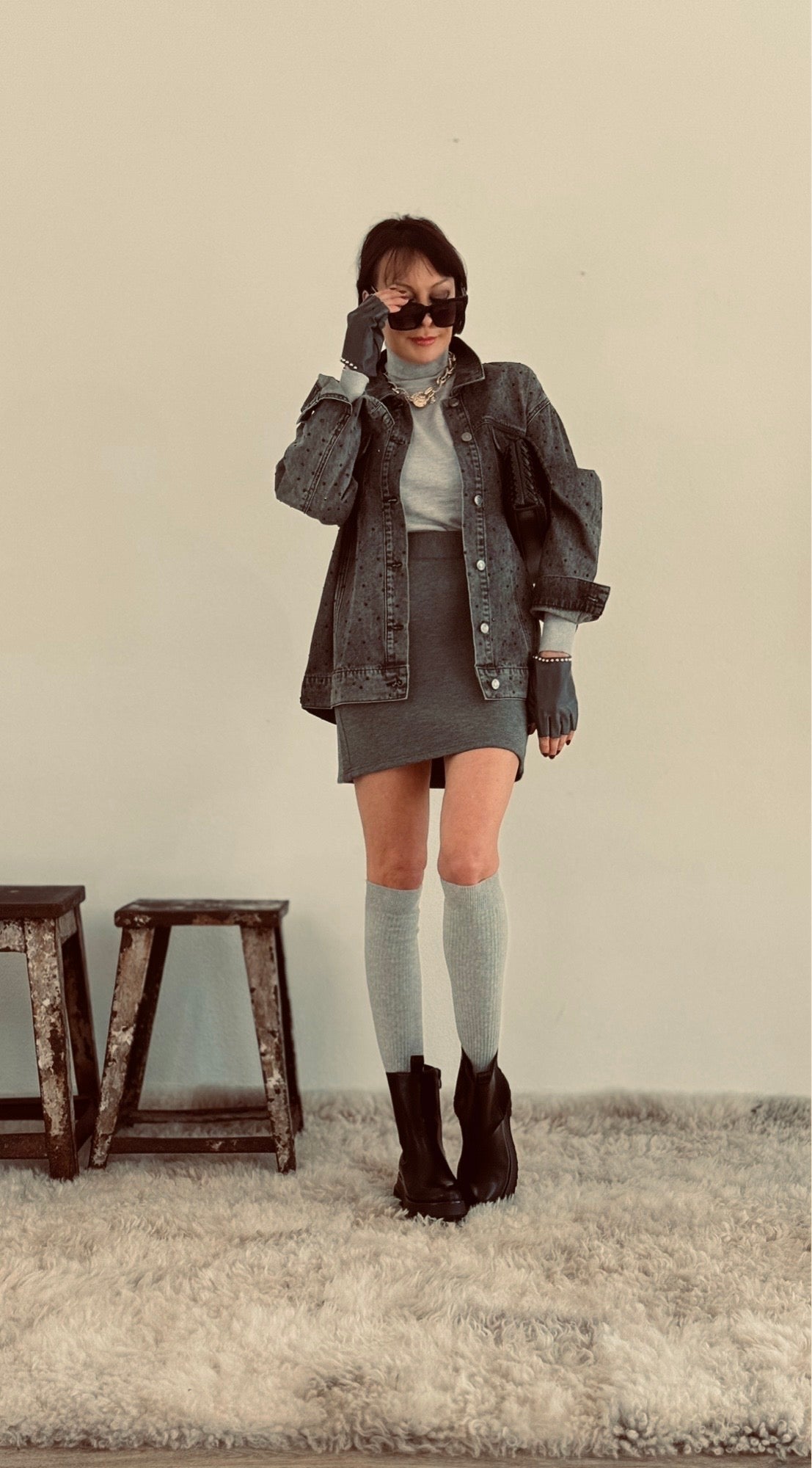 Jacket jeans rhinestones