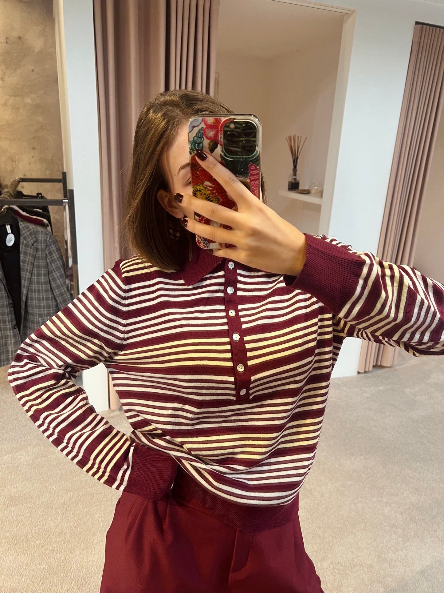 Pull Polo striped burgundy