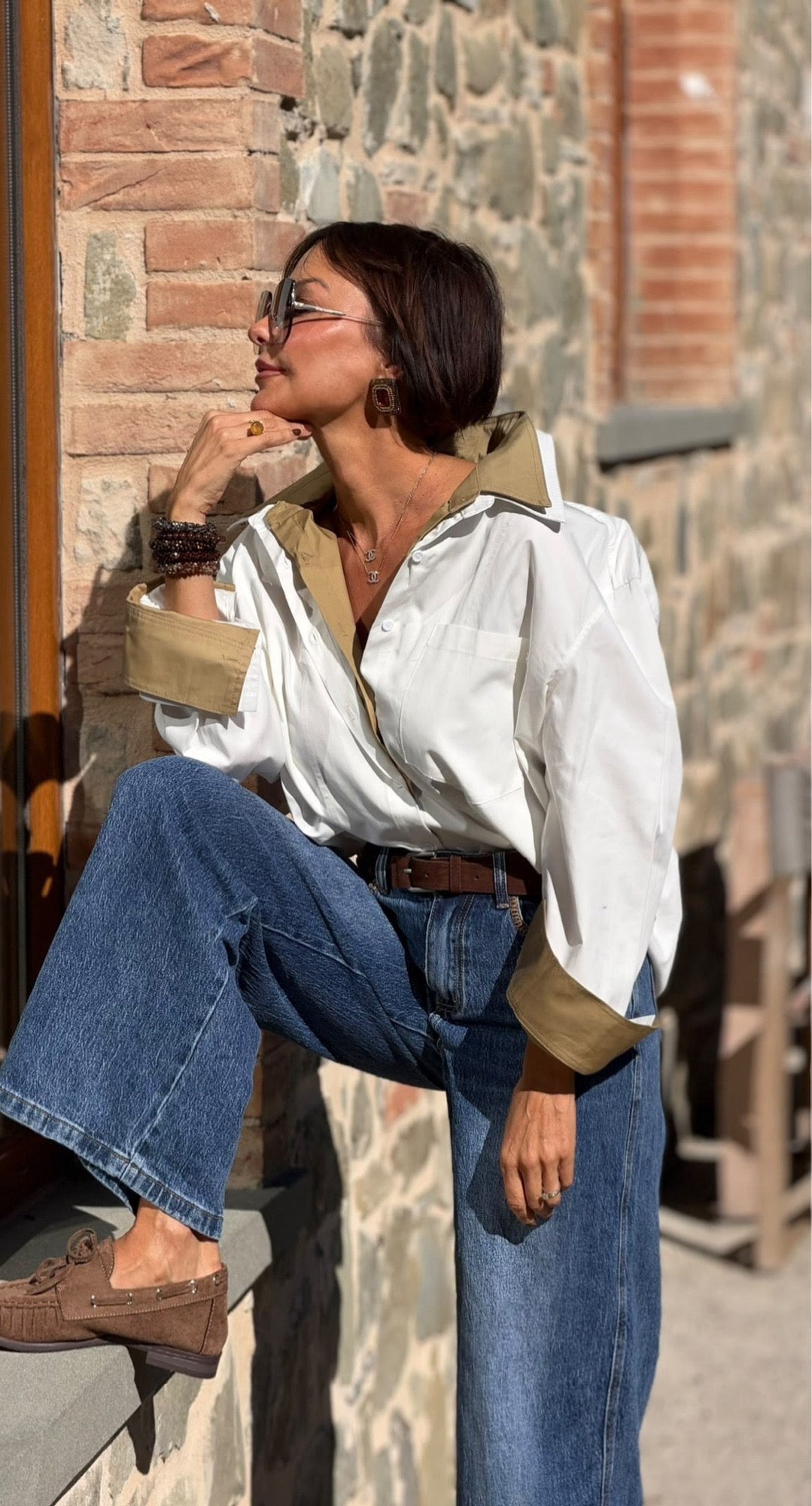Blouse Deborah white/taupe