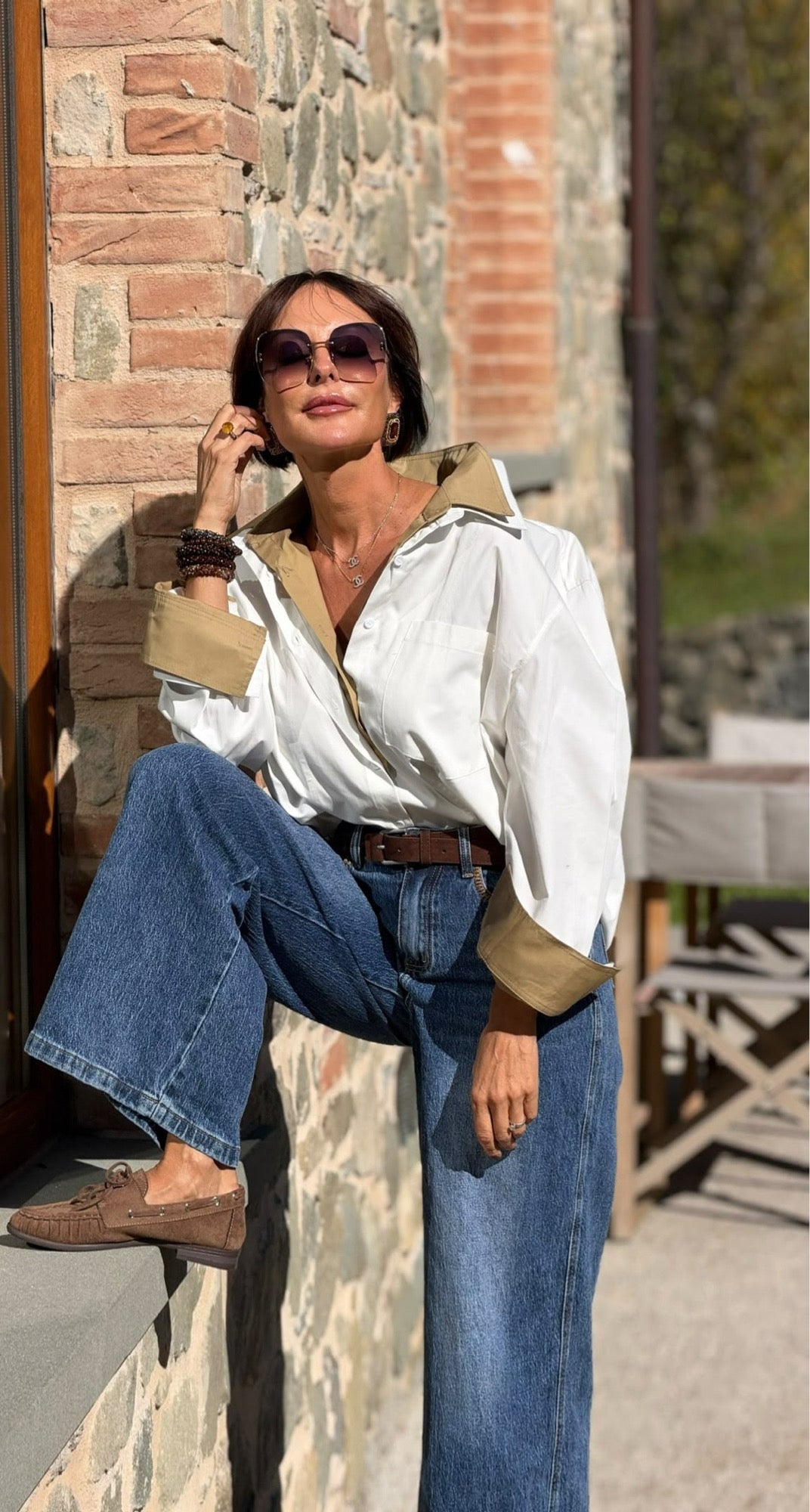 Blouse Deborah white/taupe