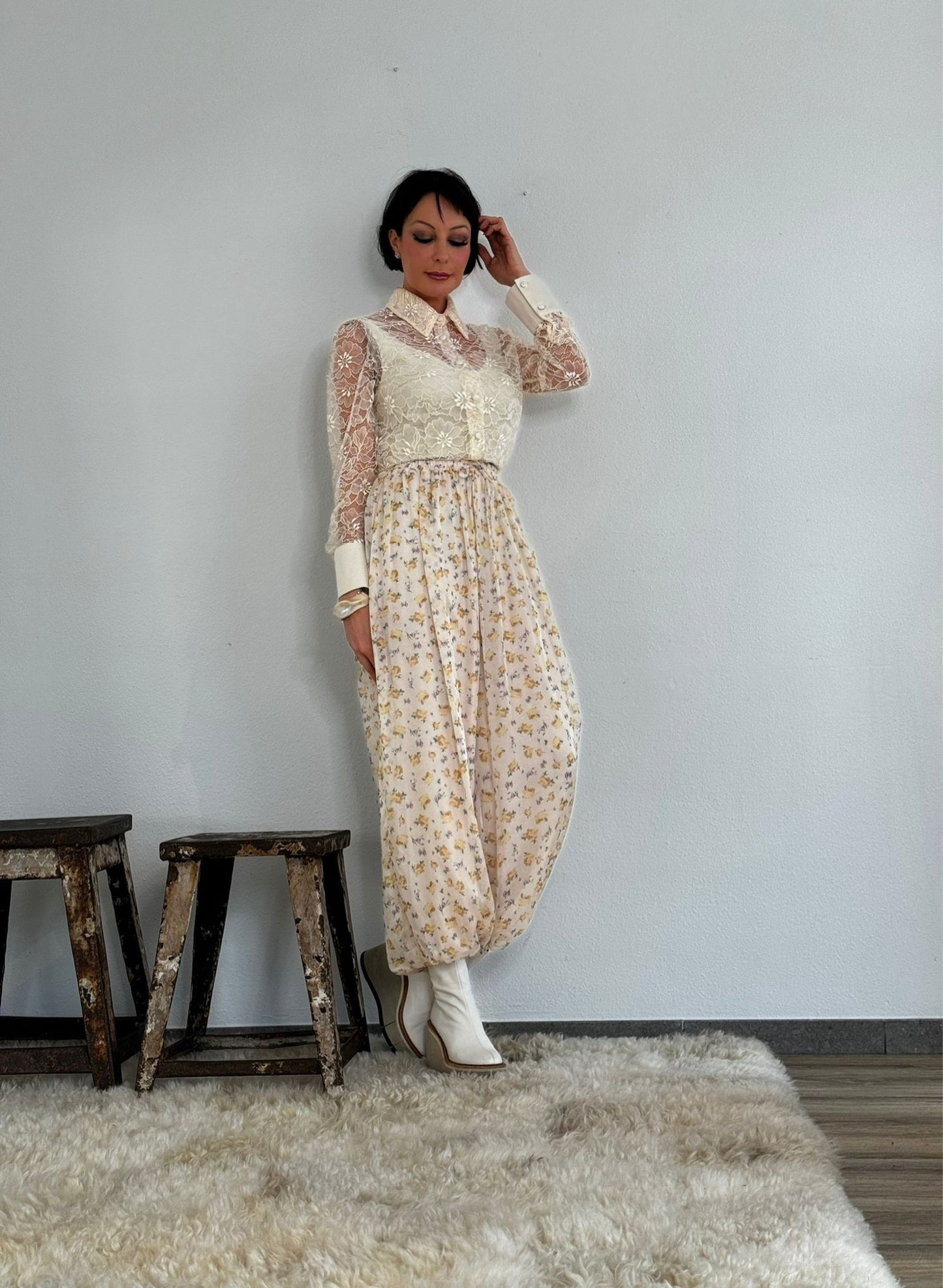 Pantalon Justine jaune à fleurs