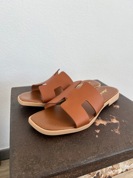 Slipper H leather camel