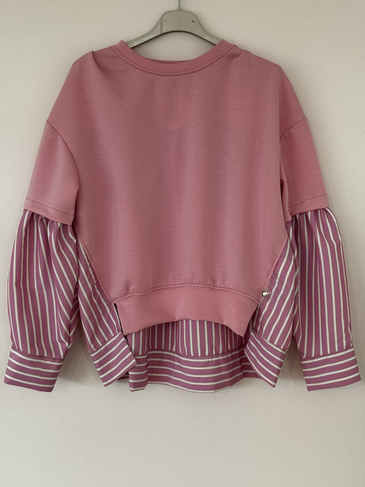 Sweater striped sleeve pink