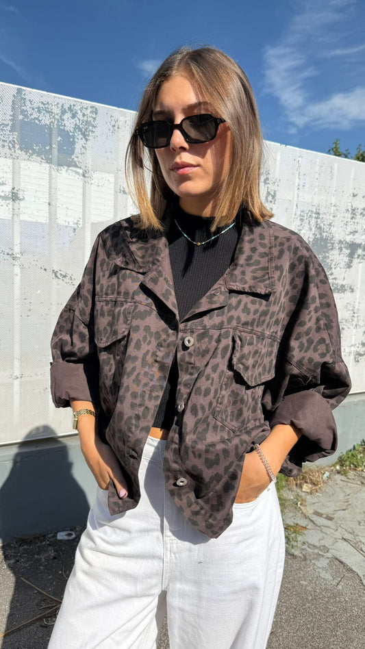 Jacket dark brown leopard