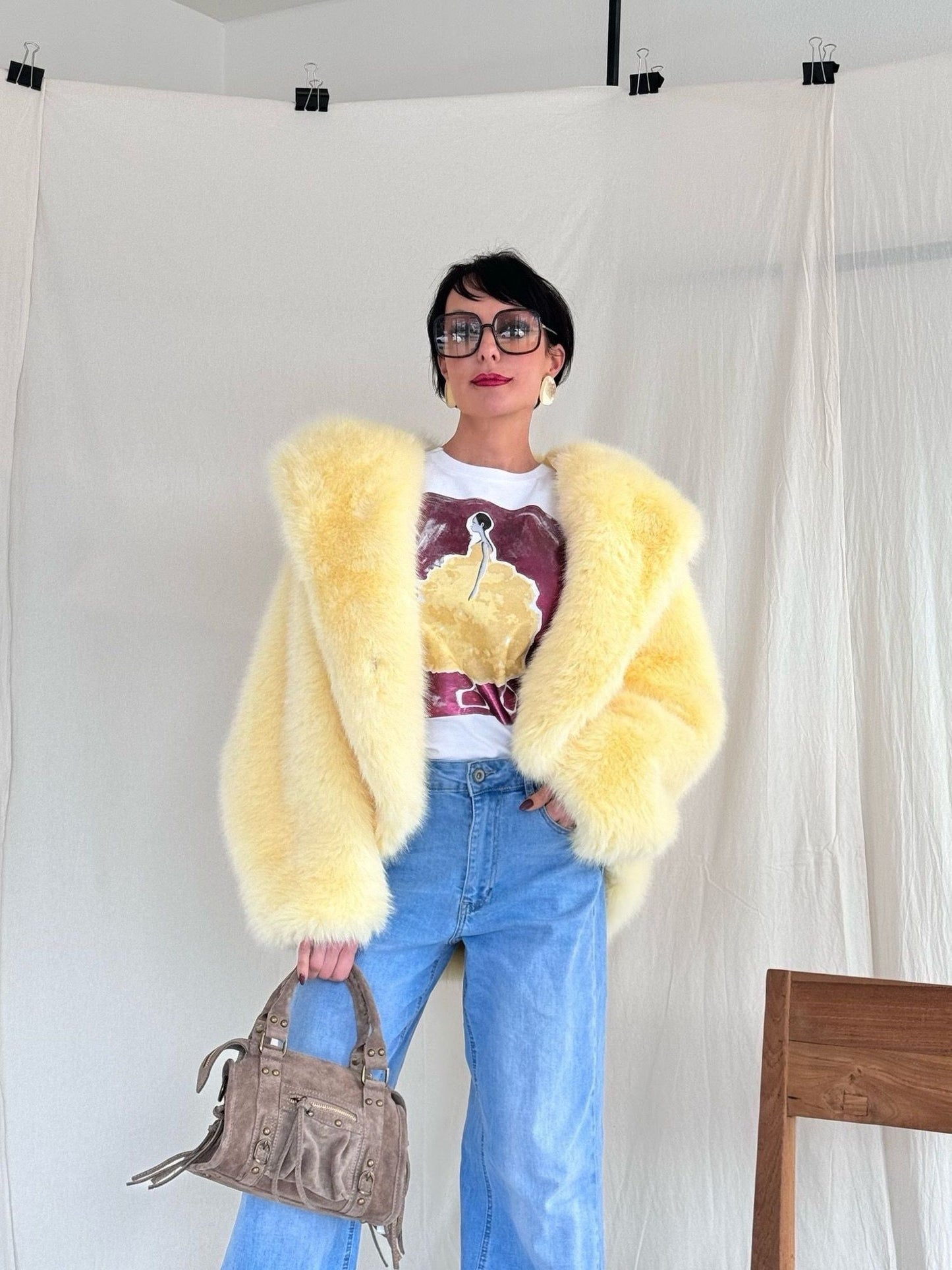 Coat faux fur banana