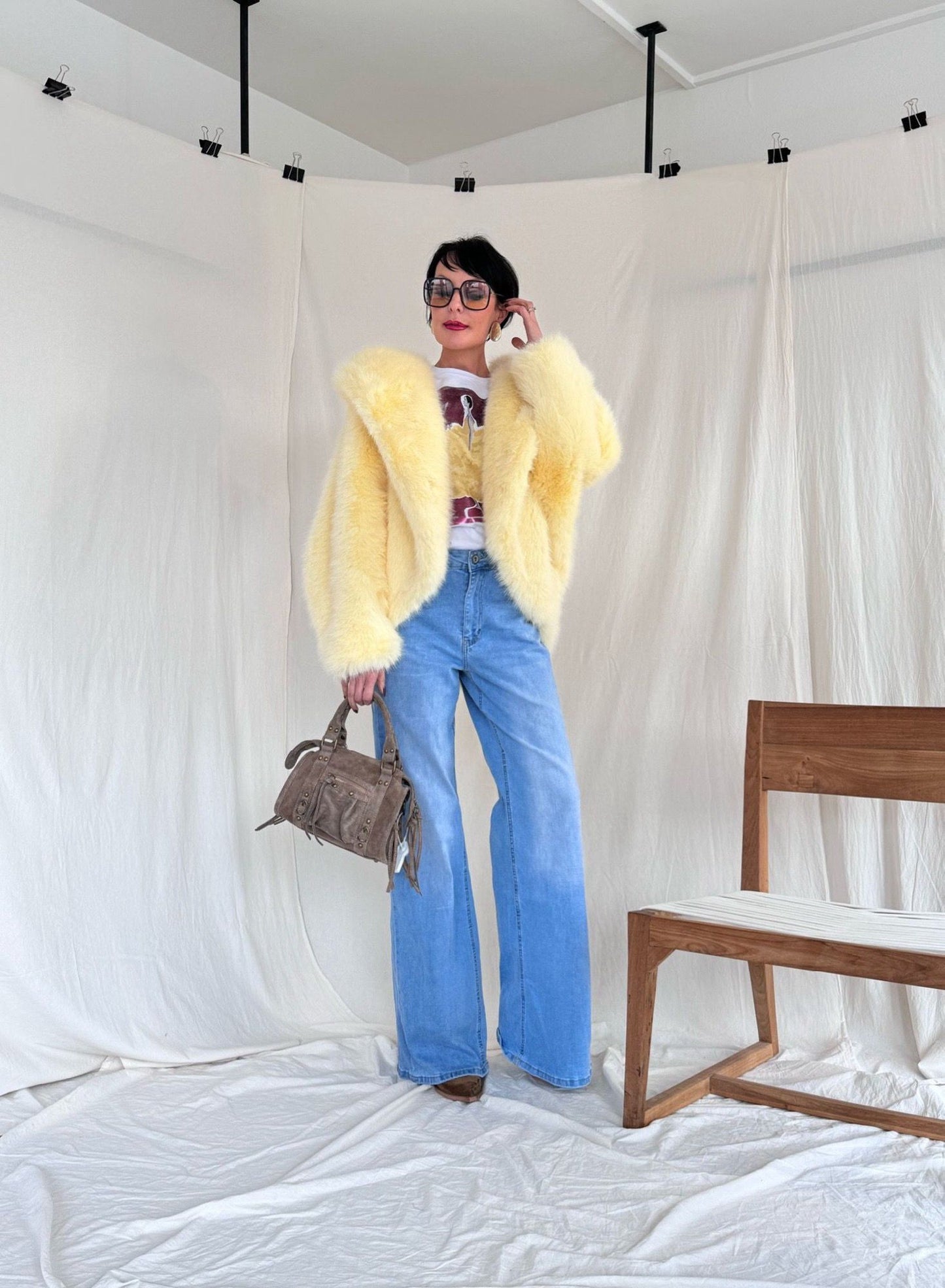 Coat faux fur banana