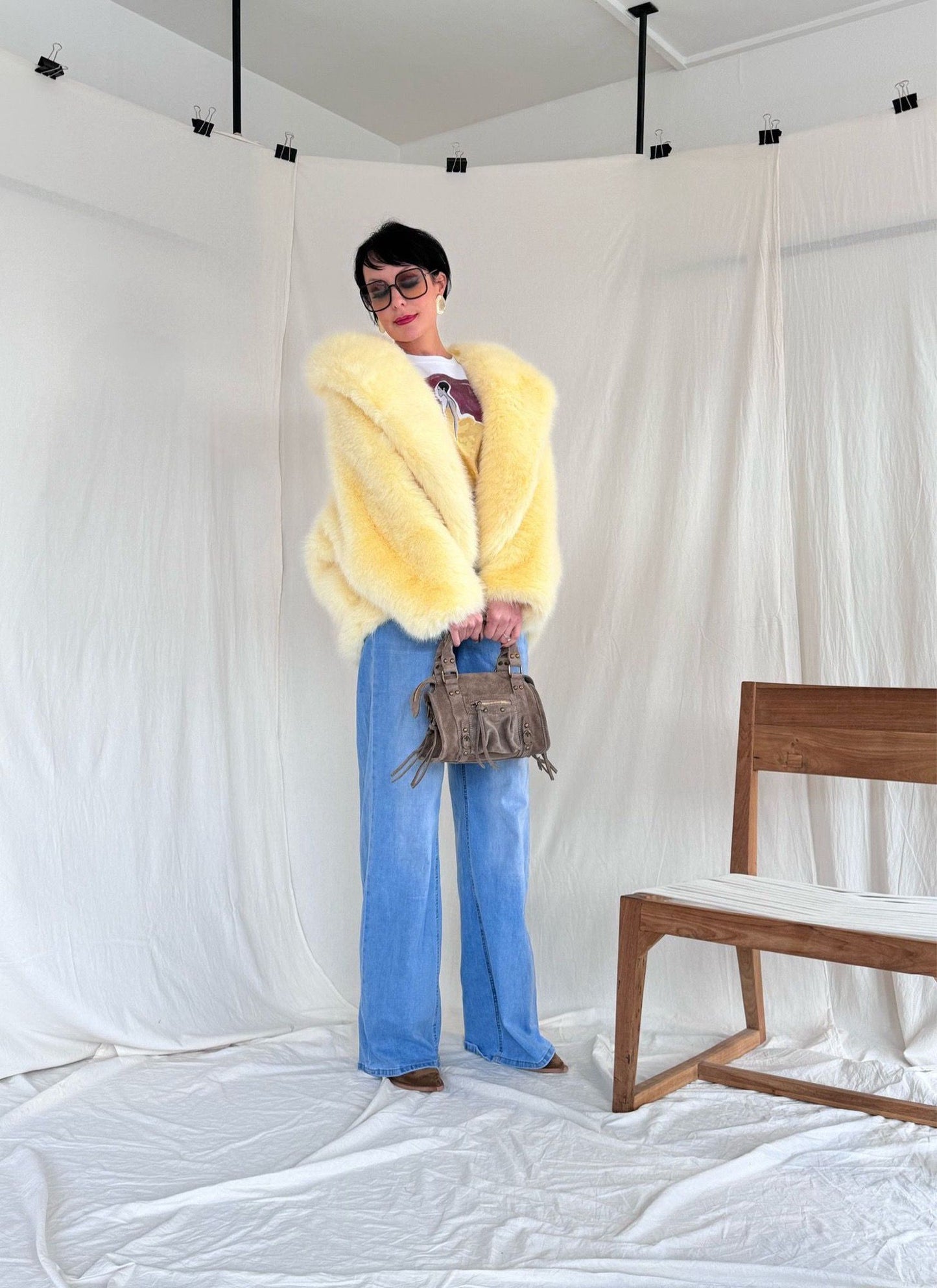 Coat faux fur banana