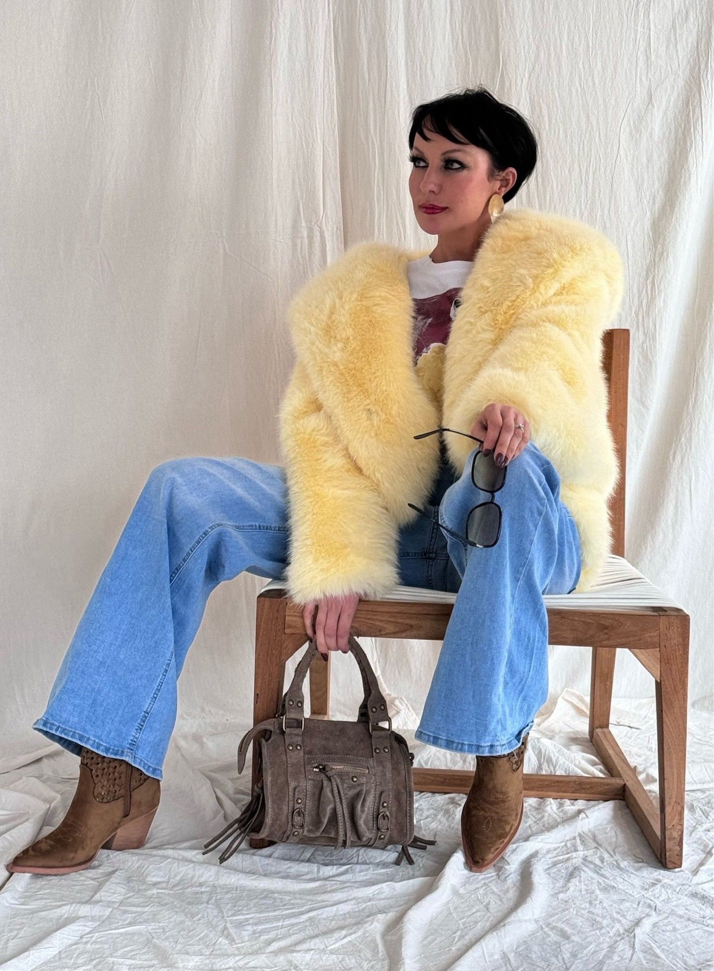 Coat faux fur banana