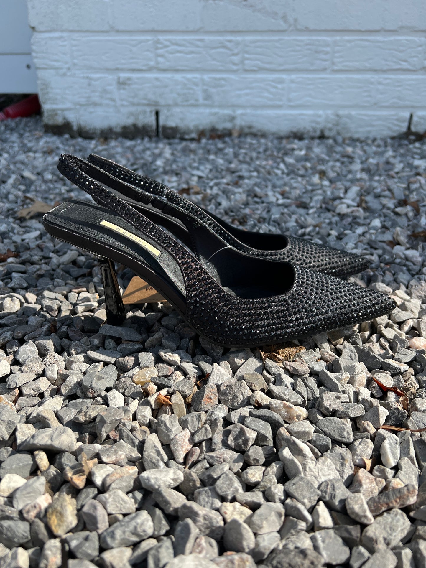 Sling back noir brillant