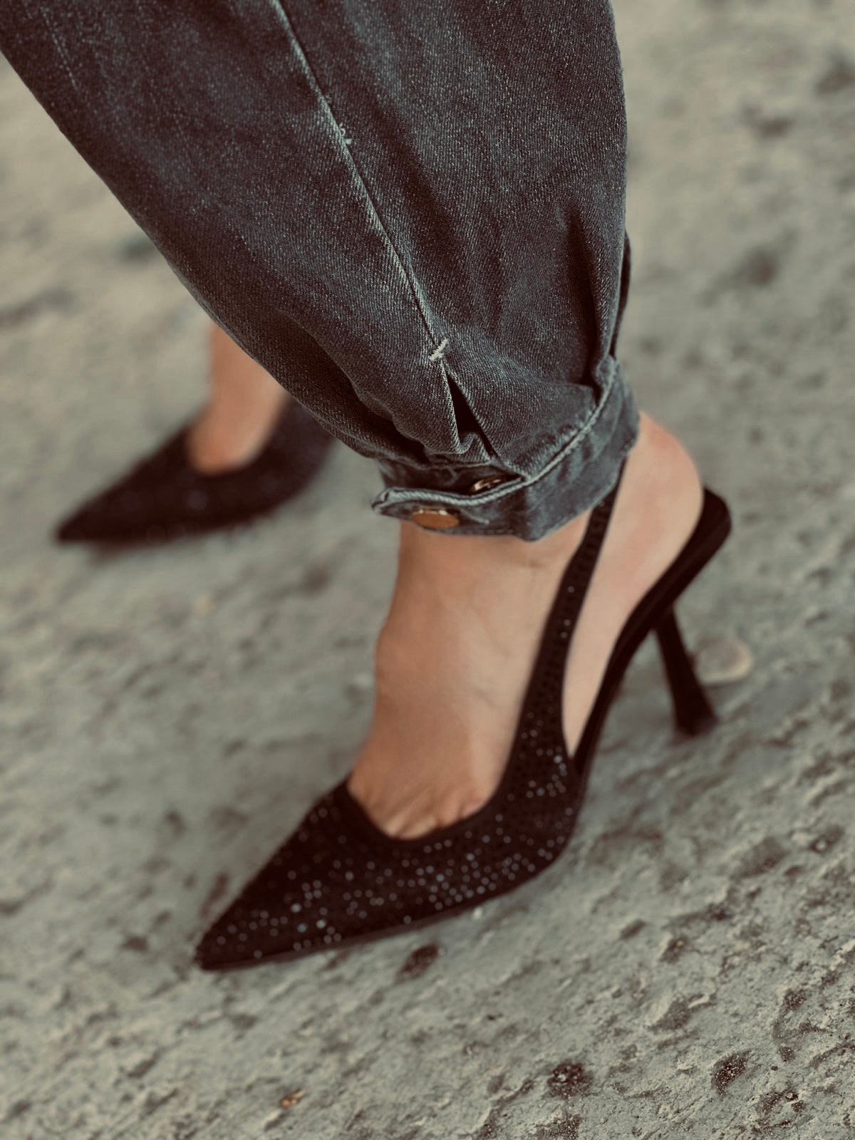 Sling back noir brillant